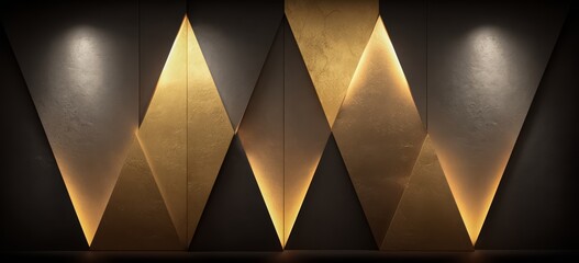 Gold and black design with a wavy pattern. The design is made up of triangles and is illuminated