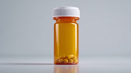 An orange prescription bottle filled with yellow capsules, symbolizing medication and health.