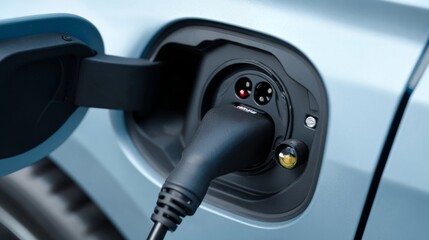 Close-up of an electric vehicle charging port, showcasing its sleek design and modern technology.