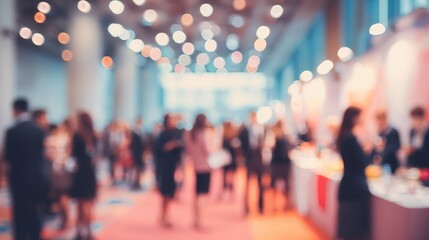 Corporate Event Blur: A blurred background of a corporate event in a conference hall, with people networking and socializing. High quality