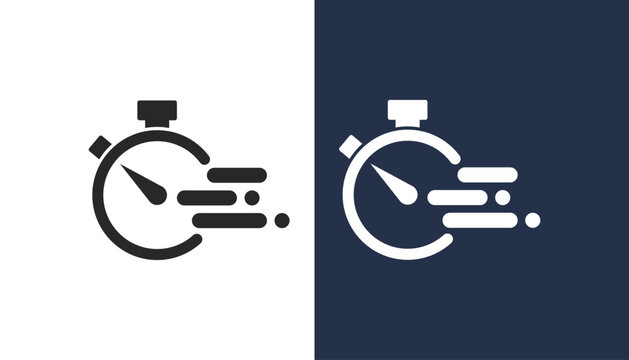 A stylized icon representing a speedy stopwatch with trailing lines to symbolize efficiency and rapid movement.