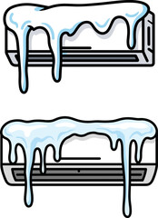 Air conditioning units covered in ice and dripping water  