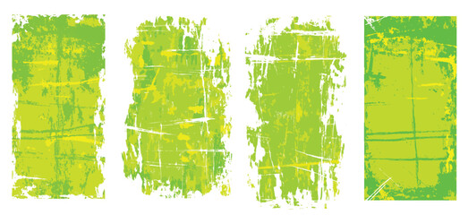 Grunge texture background set in green and yellow tones with rough distressed edges, scratches, splatter and worn surface patterns