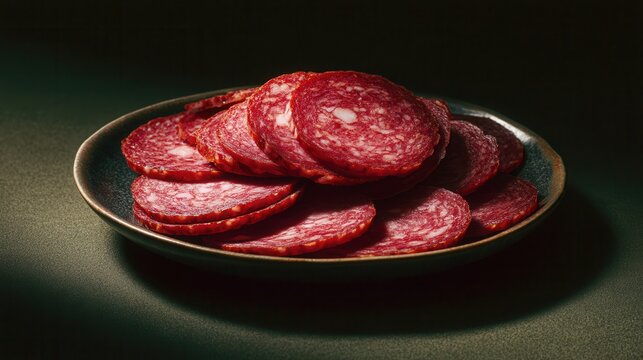 Savor the Flavors of Kazakhstan a Dark Plate Displays Sliced Kazy, Traditional Horsemeat Sausage