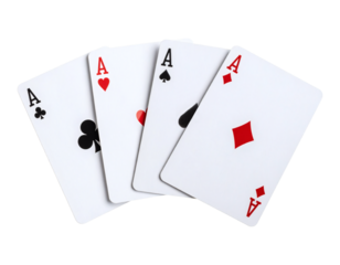 Winning hand of four aces in a poker game, symbolizing luck, success, and fortune in gambling.