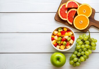 Fresh fruit assortment displayed on a white wooden surface