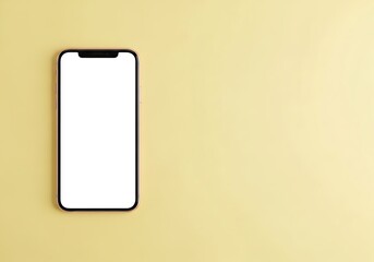 Modern smartphone with blank screen on a soft yellow background