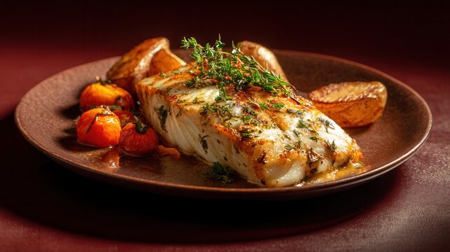 Oven-Baked Surubi From the Paran River, Argentina, Served With Roasted Potatoes and Tomatoes for a Delicious Meal