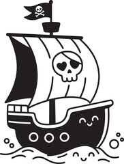 Cute Cartoon Pirate Ship with Jolly Roger Flag