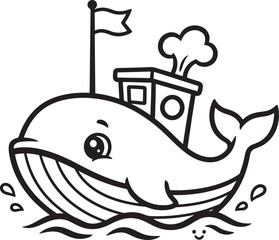 Cute Whale Boat with Flag and Smoke