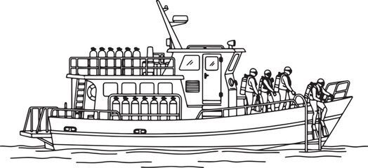 Divers Boarding a Dive Boat with Scuba Gear