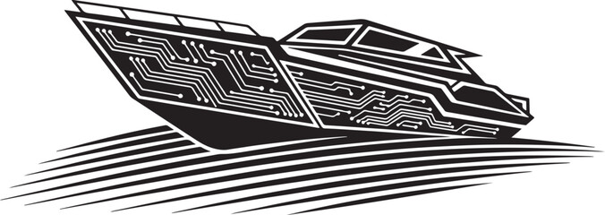 Futuristic Yacht with Circuit Board Design