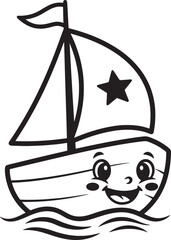Happy Cartoon Sailboat with Star on Sail