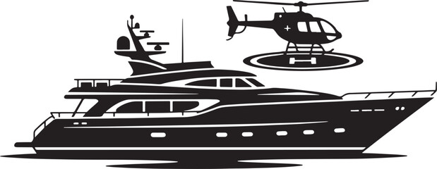 Luxury Yacht and Helicopter Silhouette