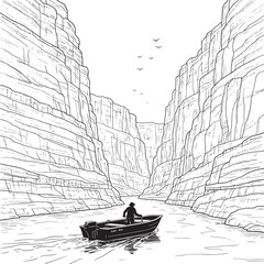 Man in Boat Navigates Grand Canyon River