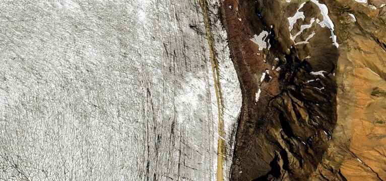 Glacier Earth Boundary Aerial View Ice Ash Contrast Texture