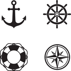 Nautical Icons: Anchor, Ship Wheel, Lifebuoy, Compass