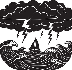 Sailboat Battling Stormy Seas with Lightning