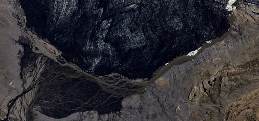 Glacier Edge Alluvial Plain Aerial View Dark Earth Texture
