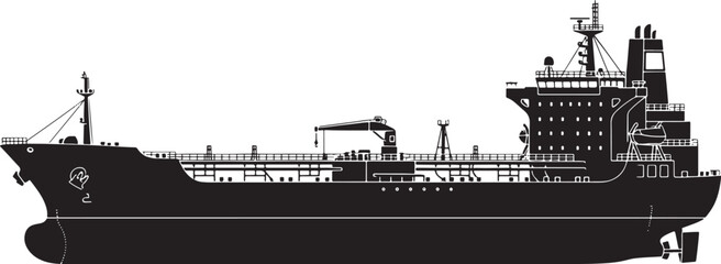 Silhouette of a large cargo ship with crane