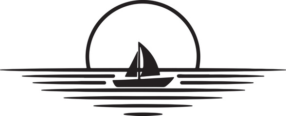 Silhouette of a sailboat at sunset over stylized waves