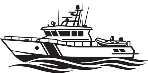 Stylized Black and White Illustration of a Modern Patrol Boat