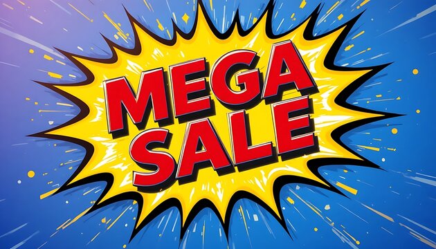 Vibrant Mega Sale Promotion on Comic Explosion Background.