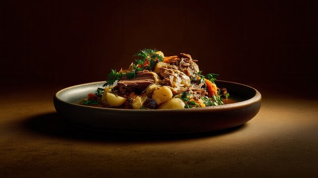 Hangi Feast Showcasing Tender Meat and Root Vegetables in a Bowl From New Zealand
