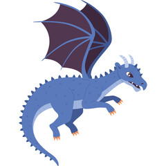 Pixel Art Blue Dragon with Purple Wings Flying Against White Background Detailed Spikes and Horns Ready for Fantasy Adventure