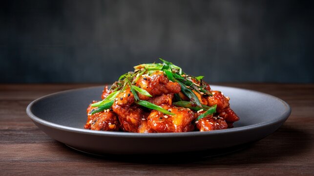 Fiery Indulgence a Korean Buldak Symphony of Spice, Cheese, and Artistic Presentation on a Charcoal Plate