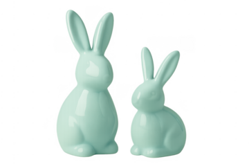 Pair of ceramic easter bunnies with transparent background