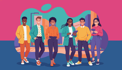 Diverse urban professionals smiling representing business teamwork technology and success