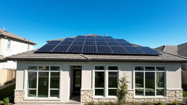 Solar Panels Installed on Residential House Rooftop, Clean Energy Generation
