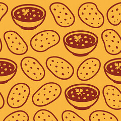 Obraz premium Seamless Pattern of Potato Soup and Potatoes.