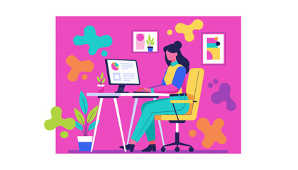 Creative professional working on a colorful computer setup Remote work digital design and business data analysis