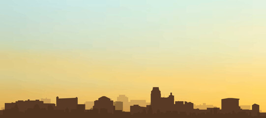 Panoramic poster of the city skyline with misty background buildings, hills sunrise, sunset and clouds of PROVIDENCE, UNITED STATES