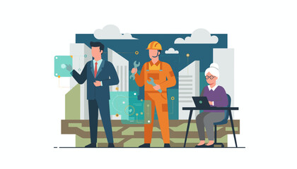 Workforce diversity Executive technician and administrator collaborate using technology in an urban setting