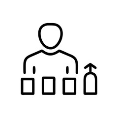 A line drawing depicting a business person with an upward trending arrow, alongside several small blocks