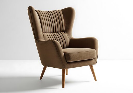 Elegant wingback armchair with textured upholstery and wooden legs