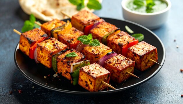Paneer Tikka Platter. Traditional Indian Food