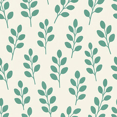 Fototapeta premium Simple green leaf branches seamless vector pattern.