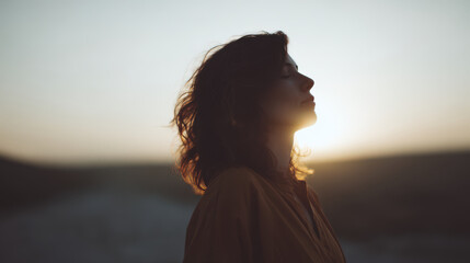 girl profile illuminated by soft morning light embodies tranquility and inner peace
