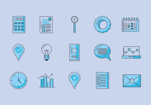 Blue And Black Research Data Analysis Technology Management Icons Set