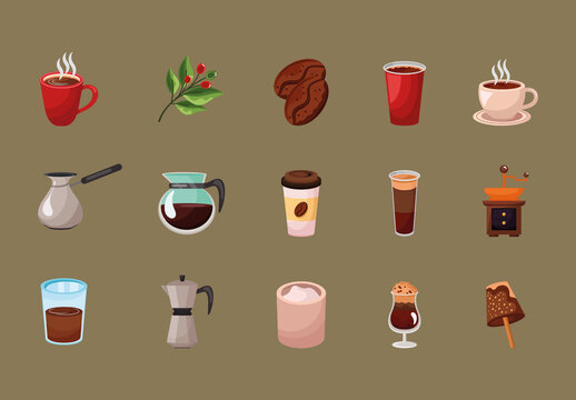 Brown Coffee Drink Illustrations Set