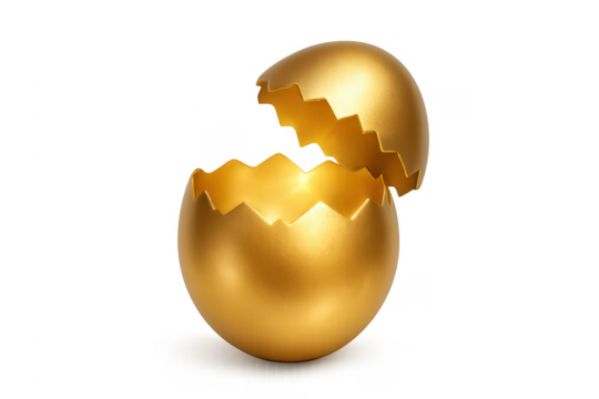 Golden egg cracking open, symbolizing new opportunity and wealth