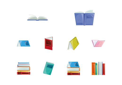 Colorful Book Reading Education Knowledge School Illustrations Set