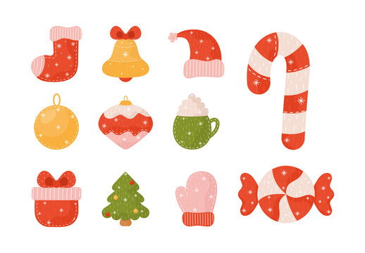 Colorful Christmas Xmas Holiday Celebration Illustrations Set