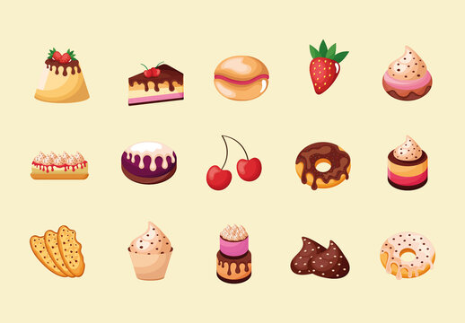 Colorful Cake Dessert Illustrations Set