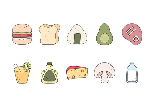 Colorful Fresh Food Drinks Illustrations Set