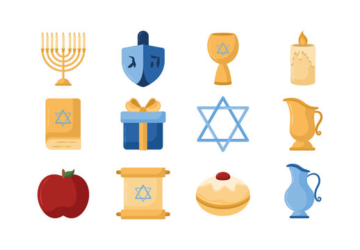 Colorful Hanukkah Illustrations Set